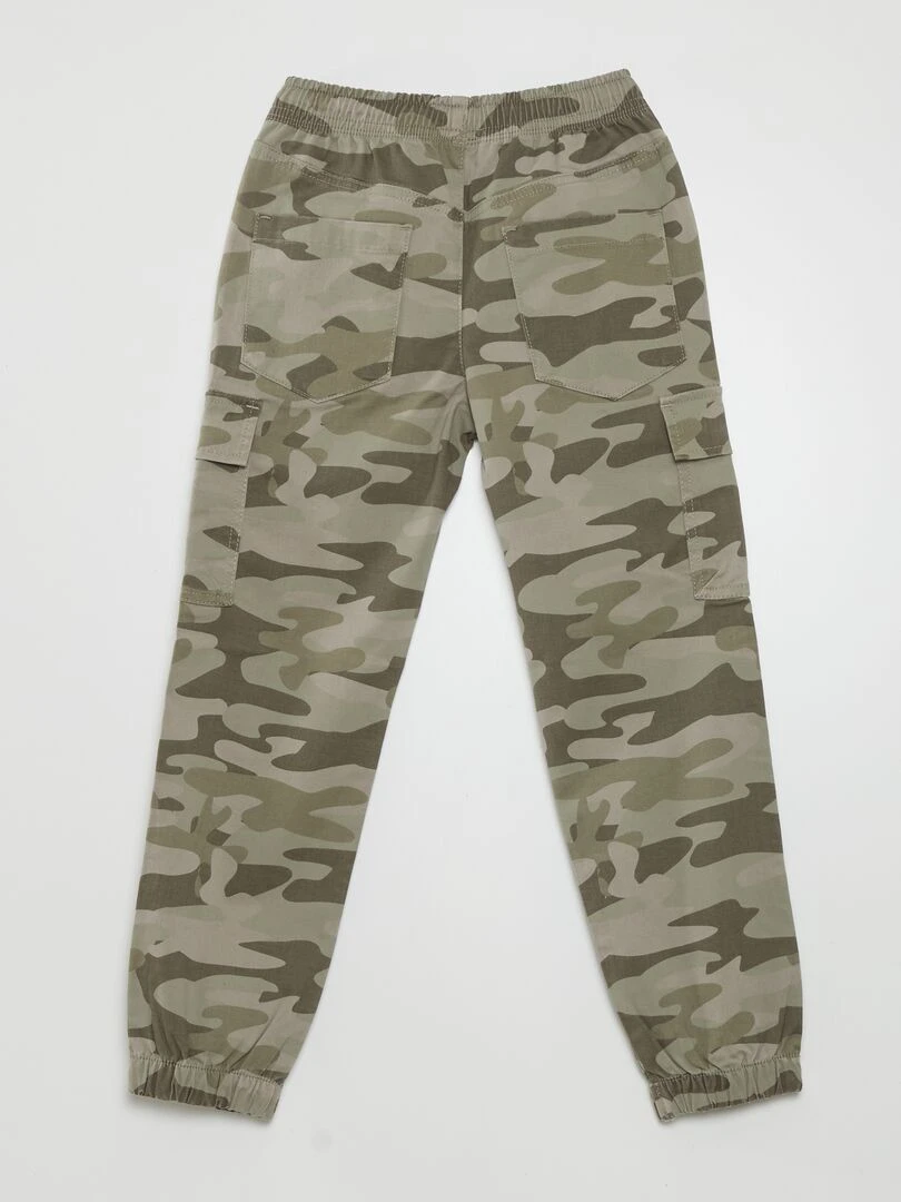 Pantalon avec poches et motif camouflage Kaki