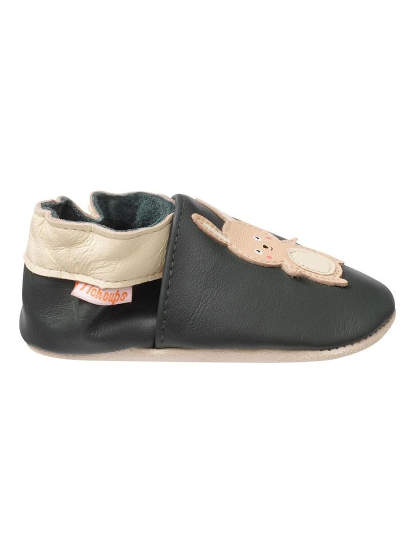 Chaussons bébé cuir souple à émotions lapin Vert