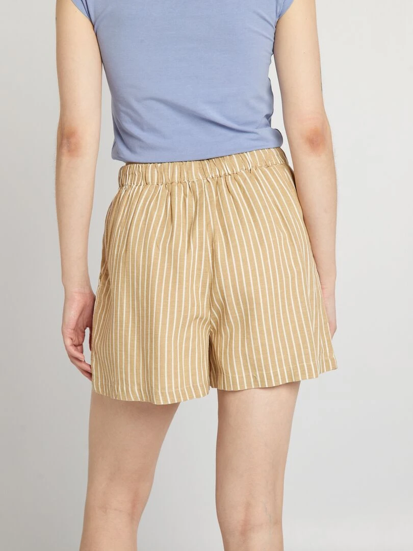 Short en lin rayé   Beige rayé