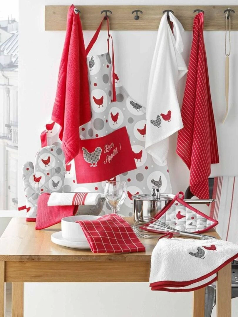 Tablier avec poche 60x84 cm Suzette coton   Rouge