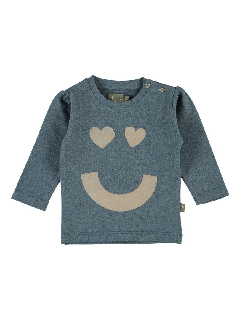 T Shirt Fille "Happy" Bio Bleu Gris Bleu