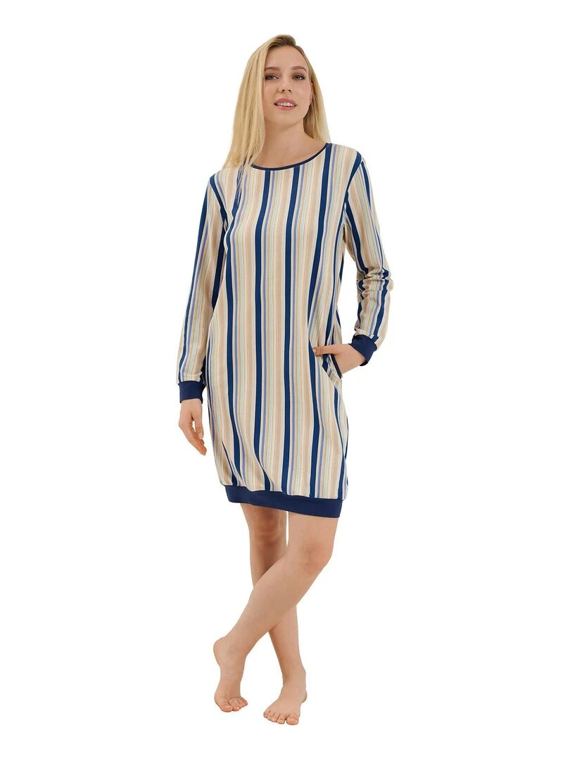 Chemise de nuit manches longues Maxine Bleu
