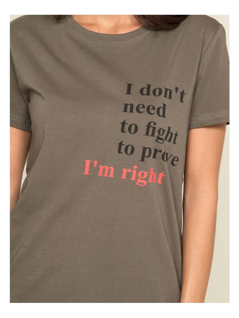 T shirt col rond message FIBEXO   Kaki