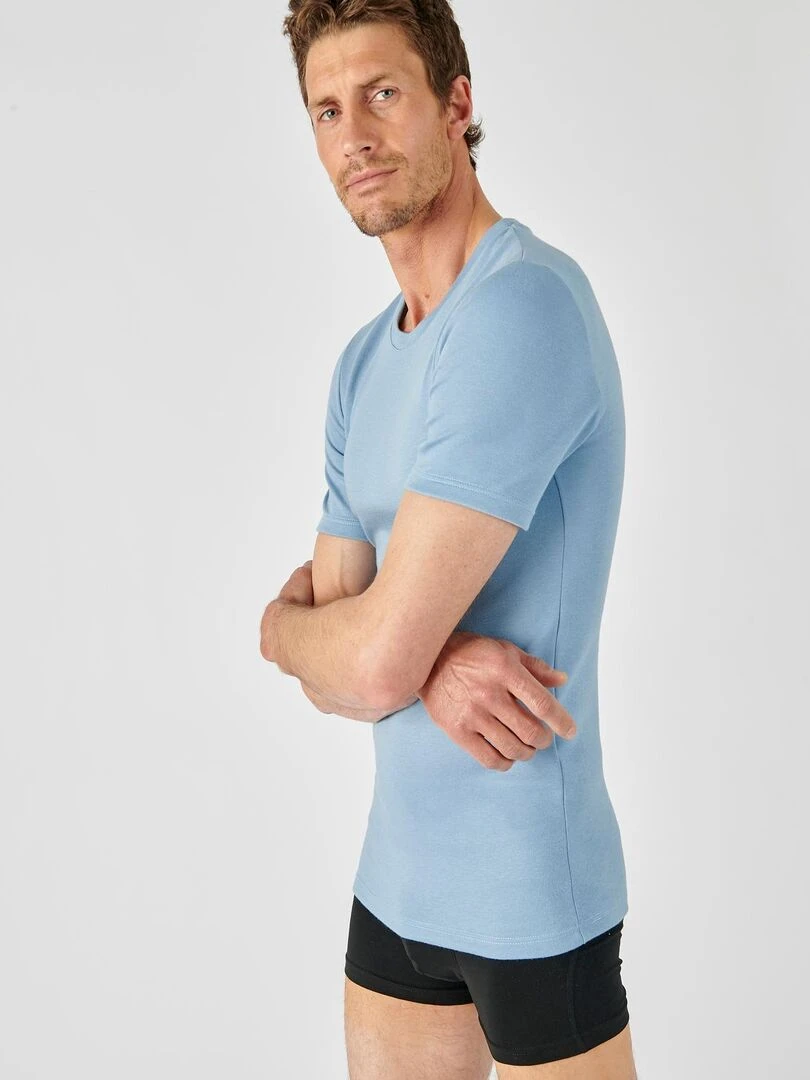 T shirt double face col rond Thermolactyl   Damart   Bleu gris