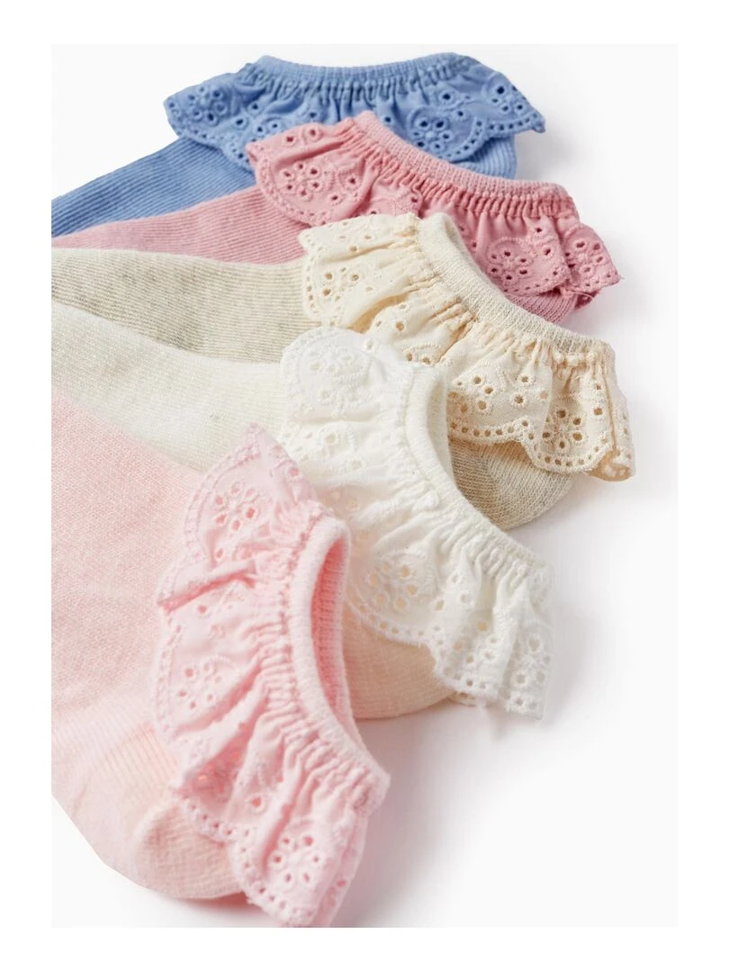 Lot 5 Paires de Chaussettes avec Broderie Anglaise pour Fille Multicolore