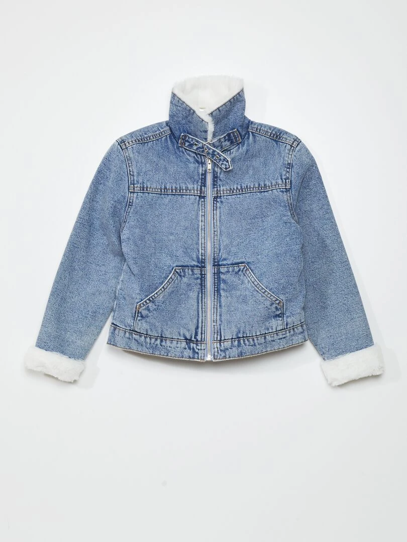 Veste en jean avec col aviateur   Bleu