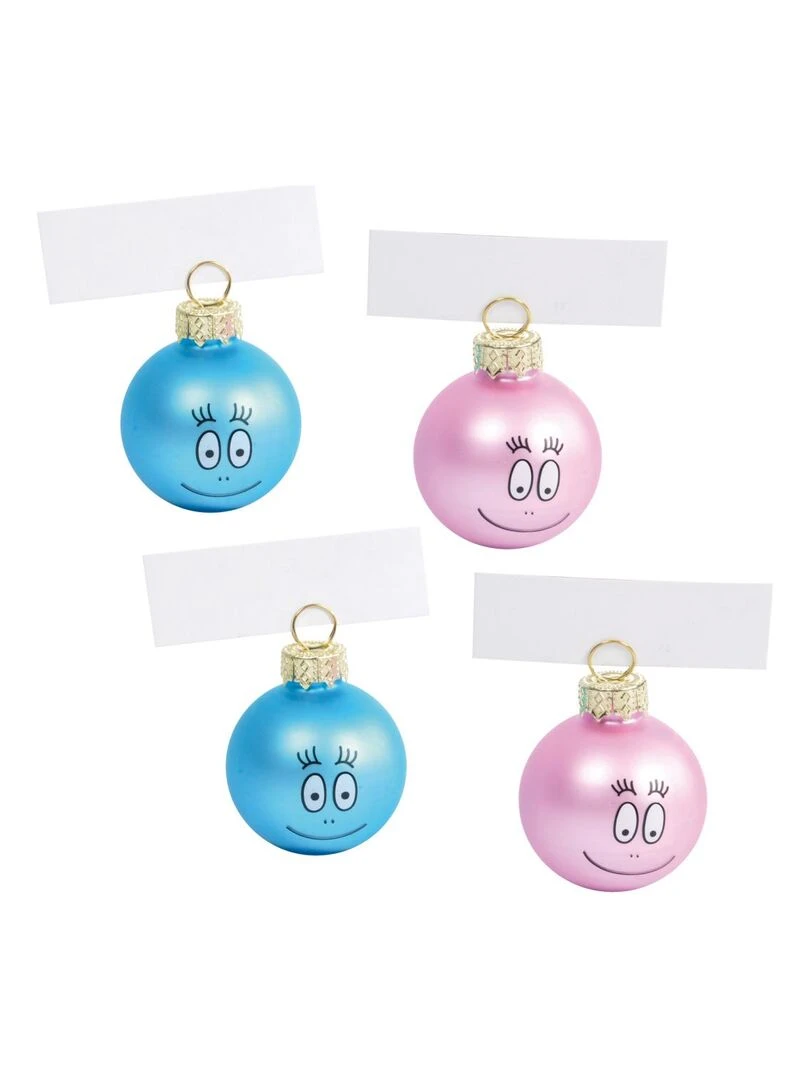 Lot de 4 boules de Noel porte noms Barbapapa Bleu