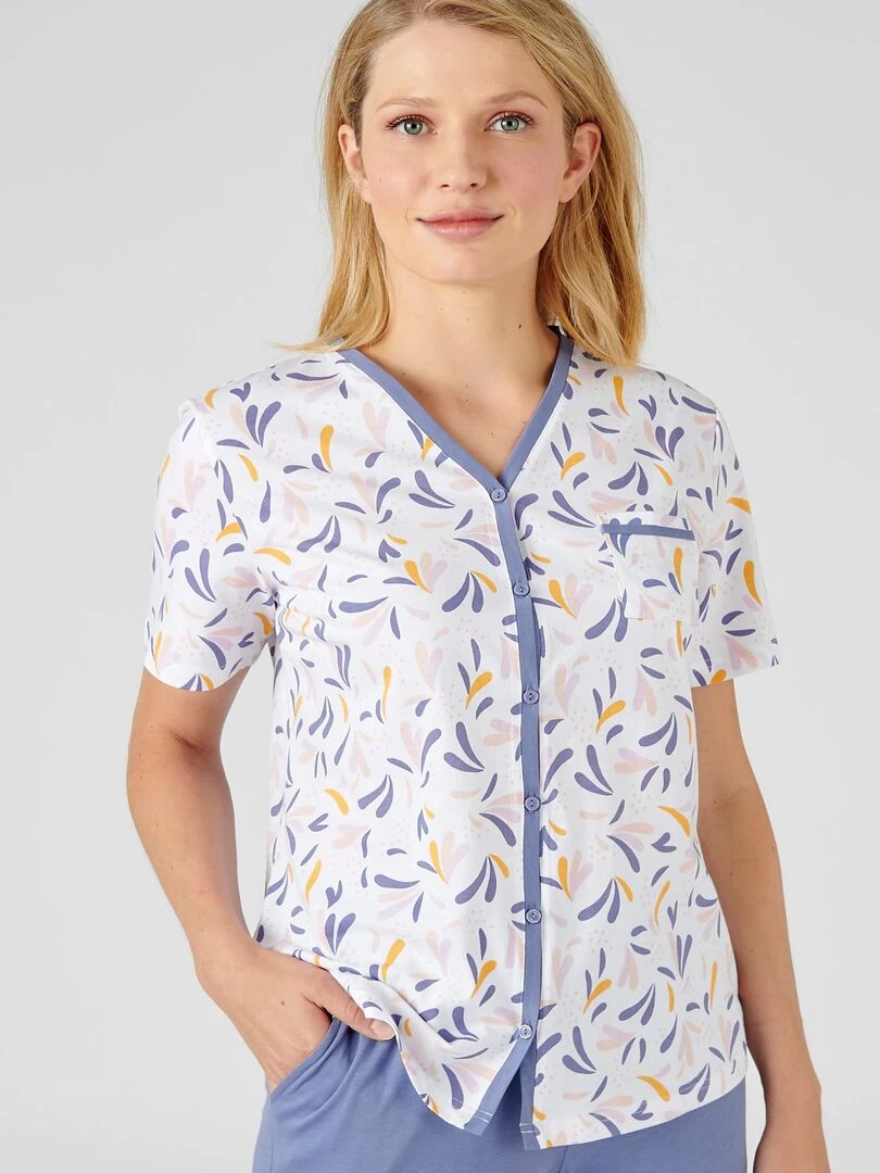 Pyjacourt en pur coton peigné   Damart   Bleu