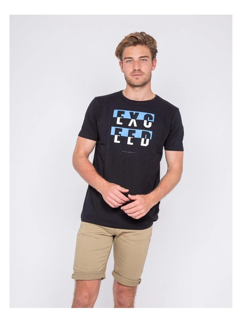 T shirt col rond motifs relief NOUKAT Bleu