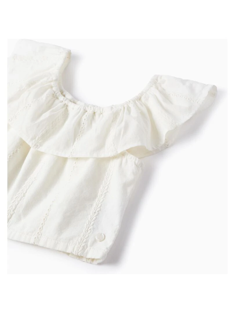 Top en Coton avec Broderies pour Fille manches courtes   Blanc