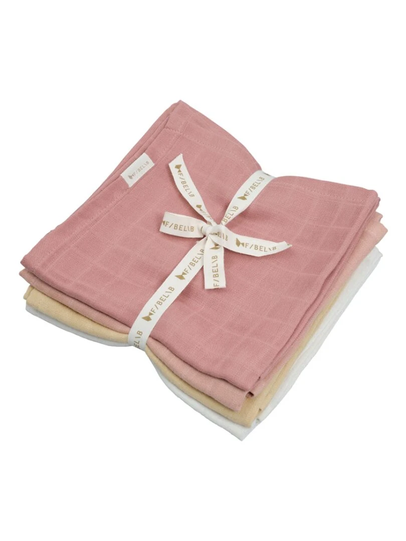 Lot de 4 langes en mousseline de coton bio Pastel Flower (60 x 60 cm) Rose