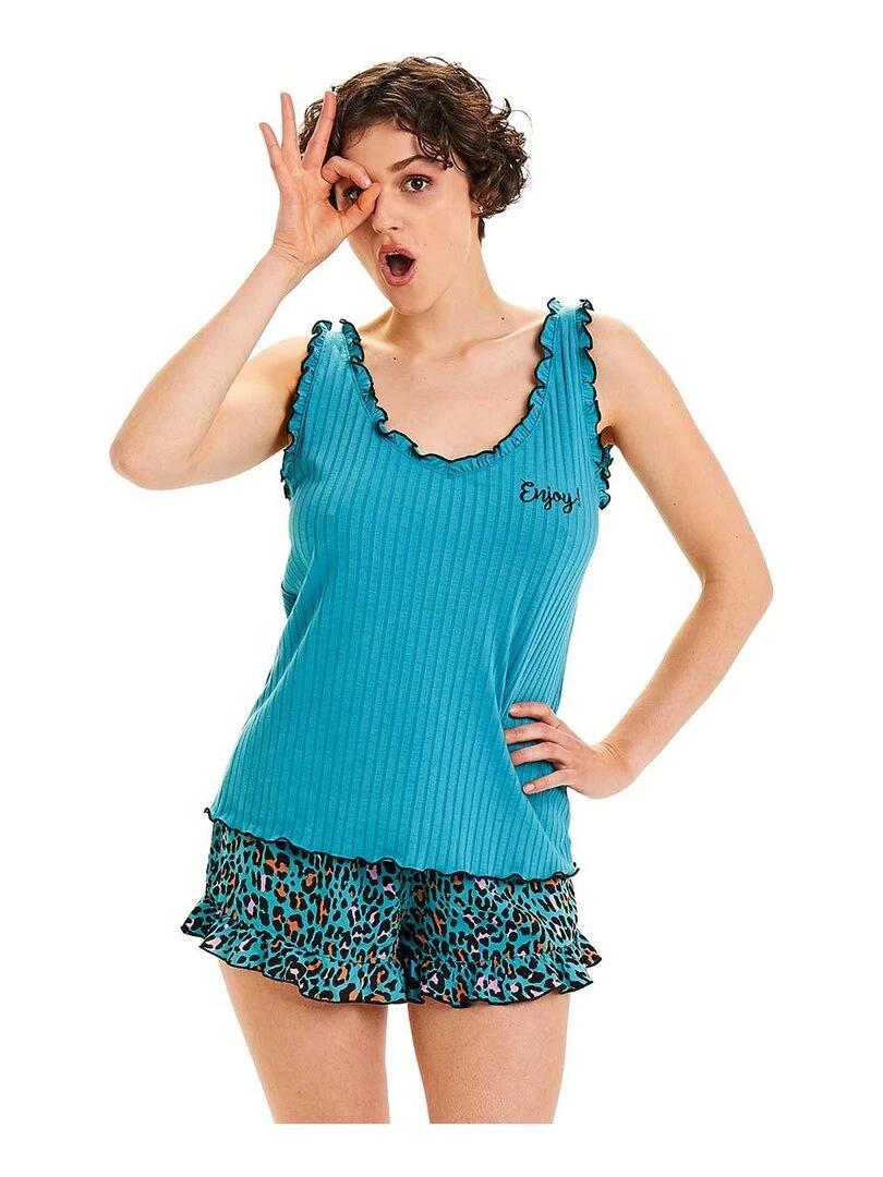 Top + short Féline Pomm'Poire Bleu