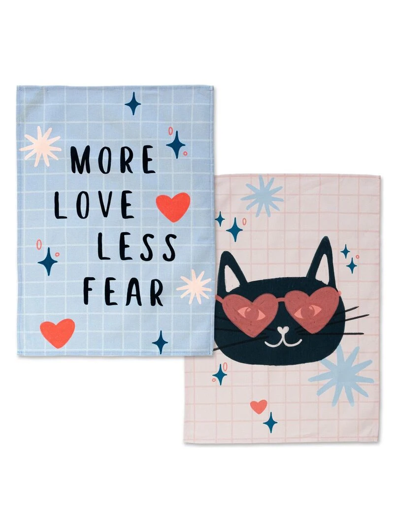 Torchon (2 pièces) Meow love "Happyfriday"   Blanc