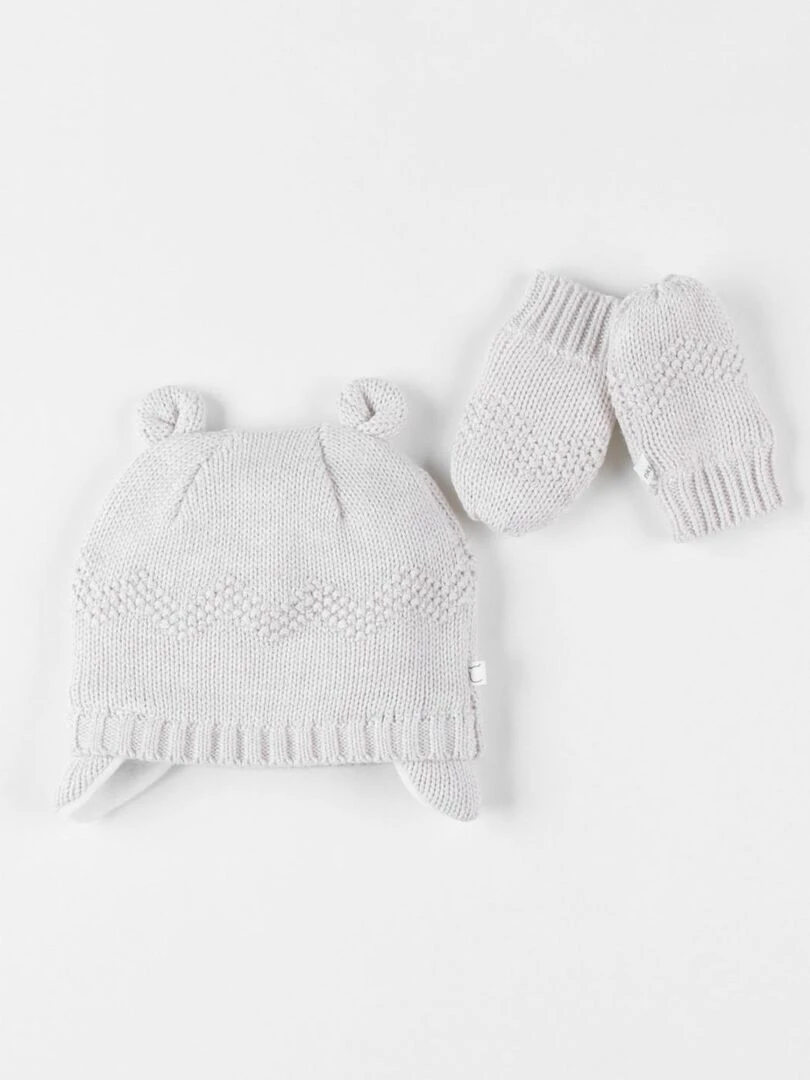 Set chapka + moufles chiné/paillettes Noukie's Beige