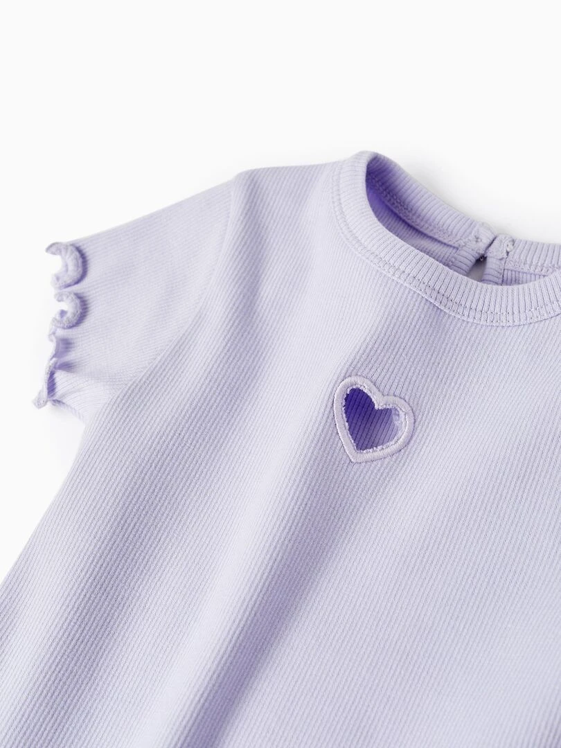 T shirt côtelée à manches courtes avec cœur pour bébé fille manches courtes THE WAVE TRIBE   Mauve