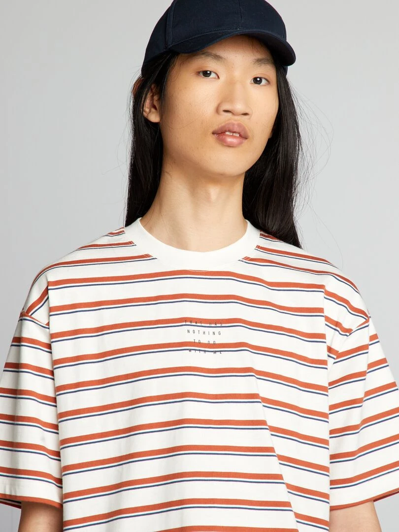 T shirt à rayures   Blanc/bleu/marron