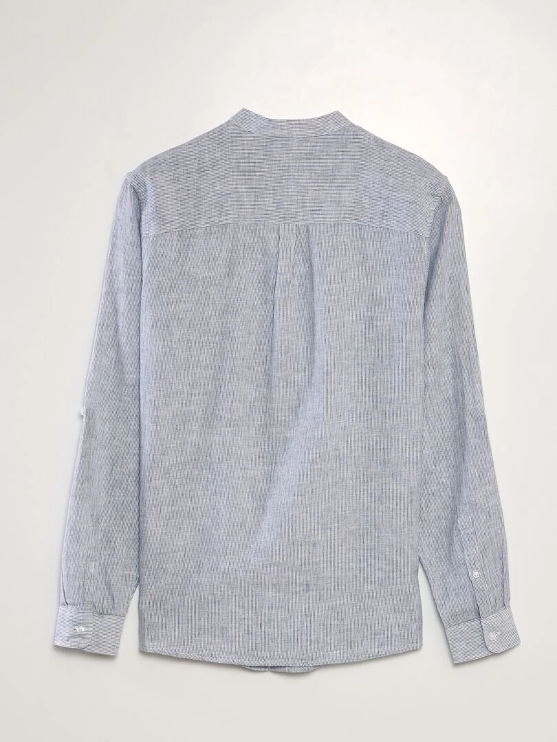 Chemise à col mao   Bleu à rayures