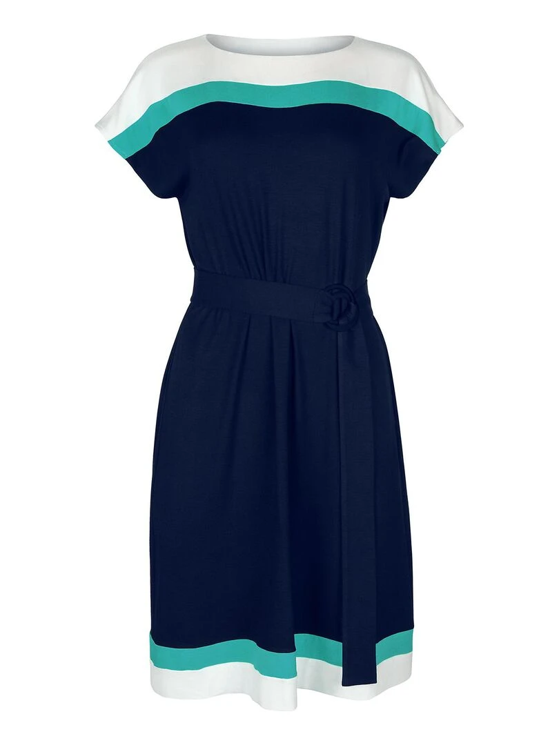 Robe estivale ceinturée manches courtes Saint Tropez   Bleu