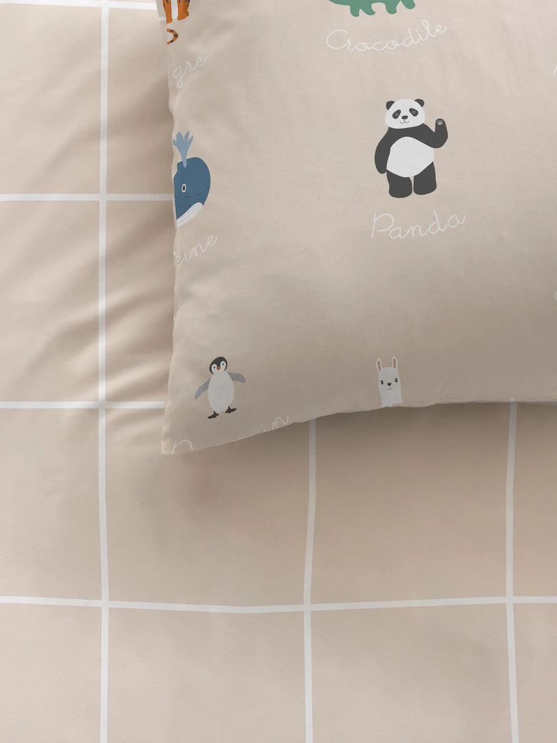 Parure de lit imprimée 100% coton ANIMAUX DU MONDE Beige