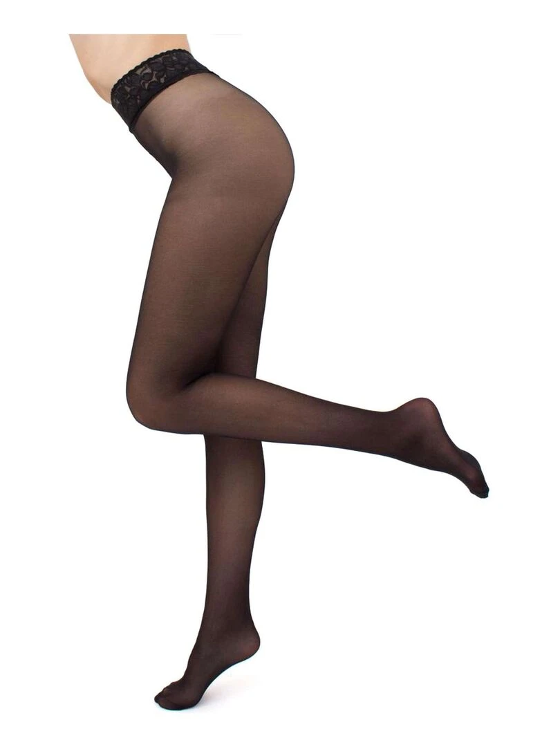 Giulia   Impresso Collant 40den avec taille en dentelle   Noir   S   Noir