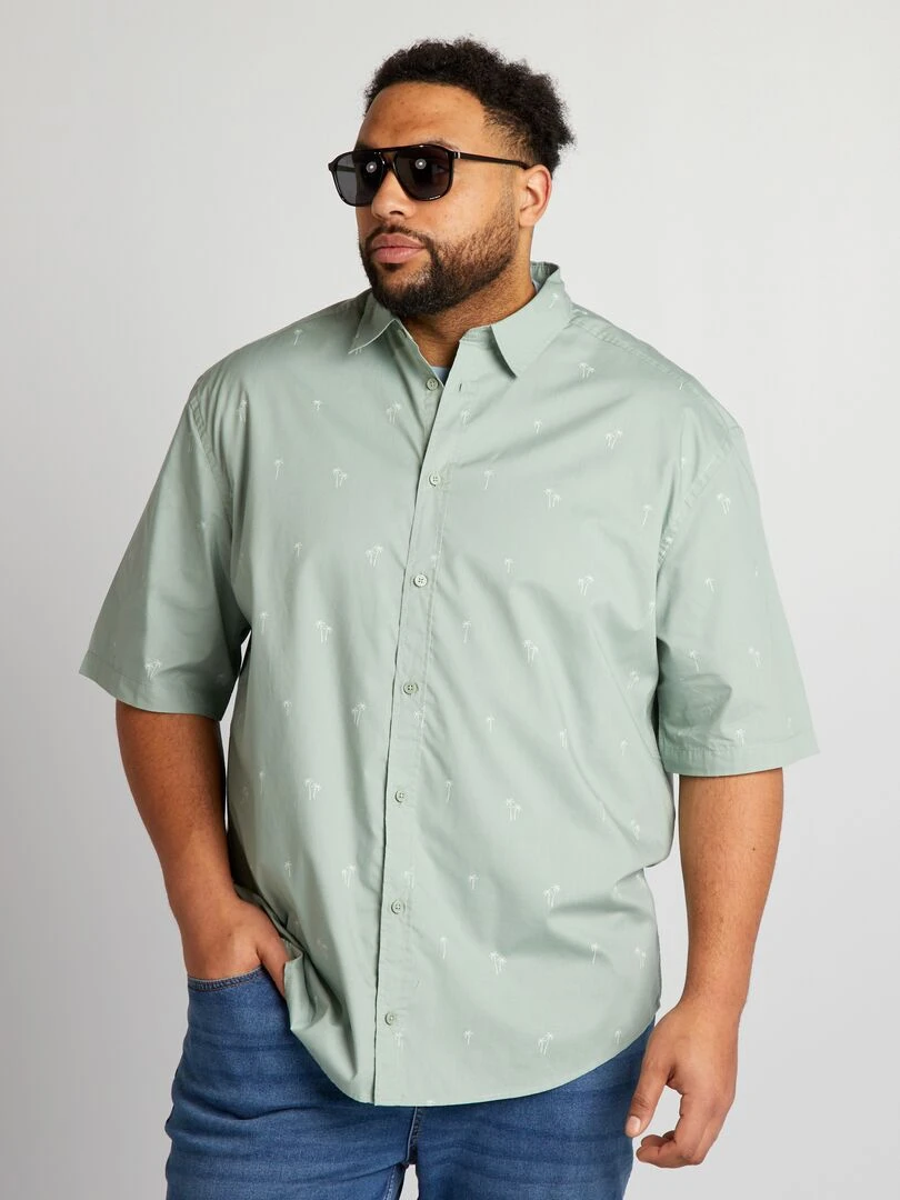 Chemise manches courtes à motif   Vert