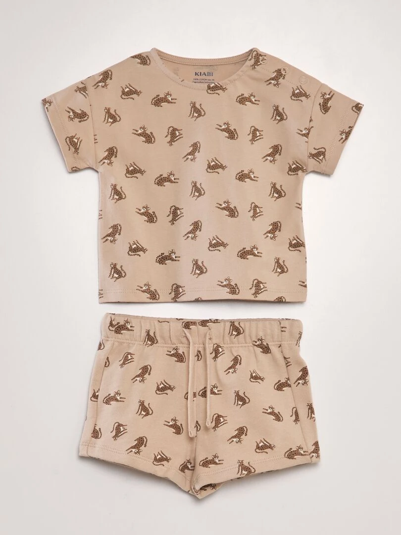 Ensemble t shirt + short 2 pièces Mixte Beige