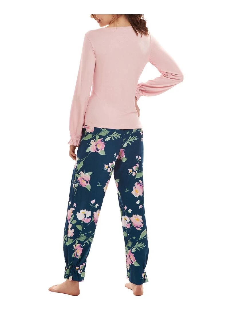 Pyjama resserré tenue d'intérieur pantalon top manches longues Kasia Bleu