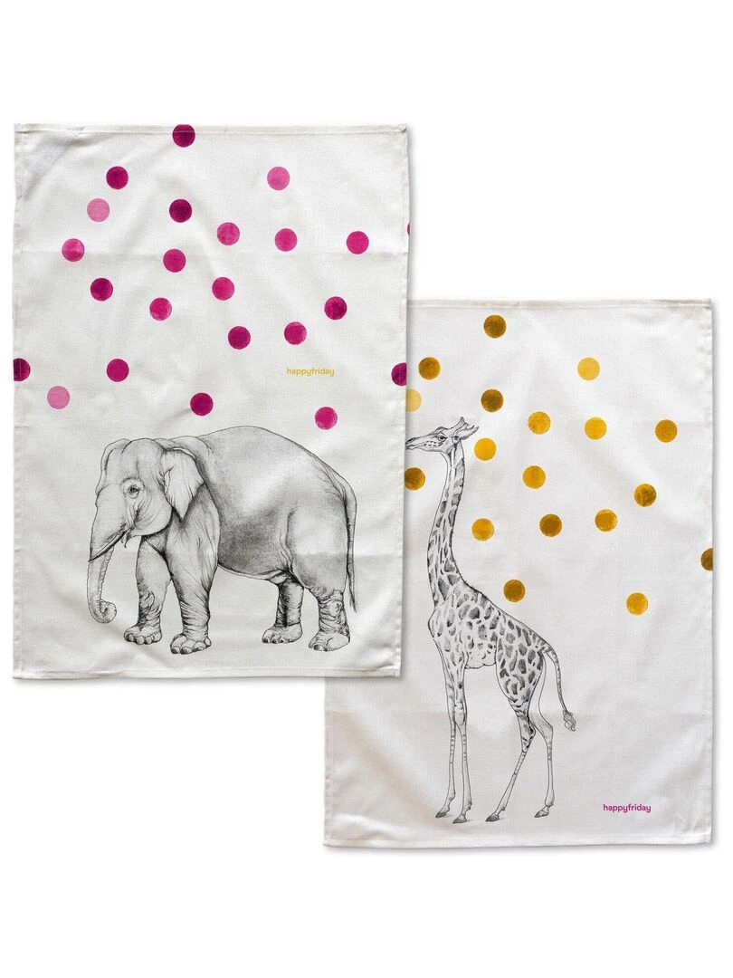 Torchon (2 pièces) Savanna "Happyfriday" Blanc