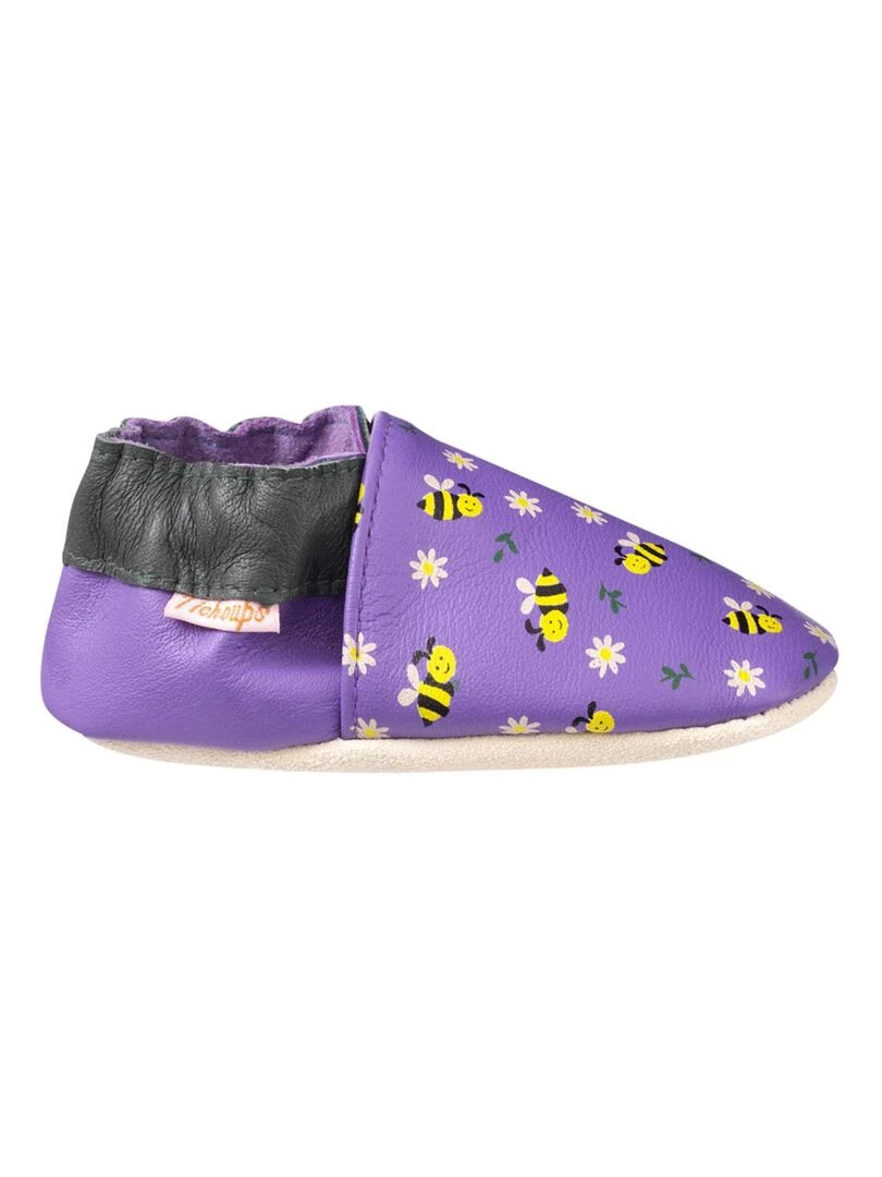 Chaussons cuir bébé Mireille les abeilles Violet
