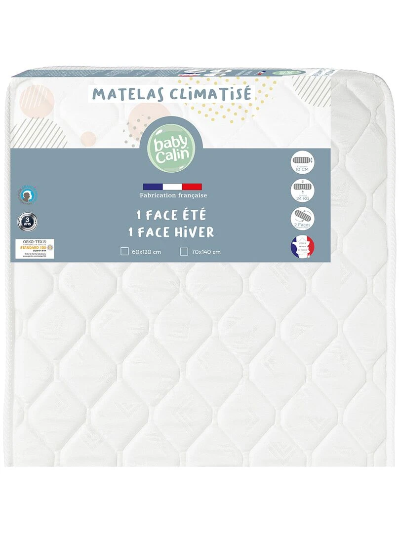 Matelas bébé Climatisé Ete / Hiver 60x120 cm Blanc