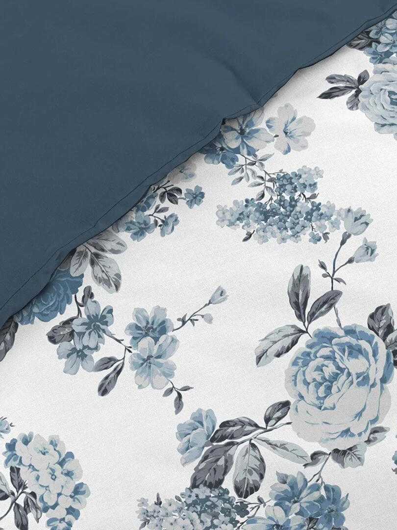 Housse de couette 260x240 + 2 taies Roselia double gaze de coton 57 fils Bleu
