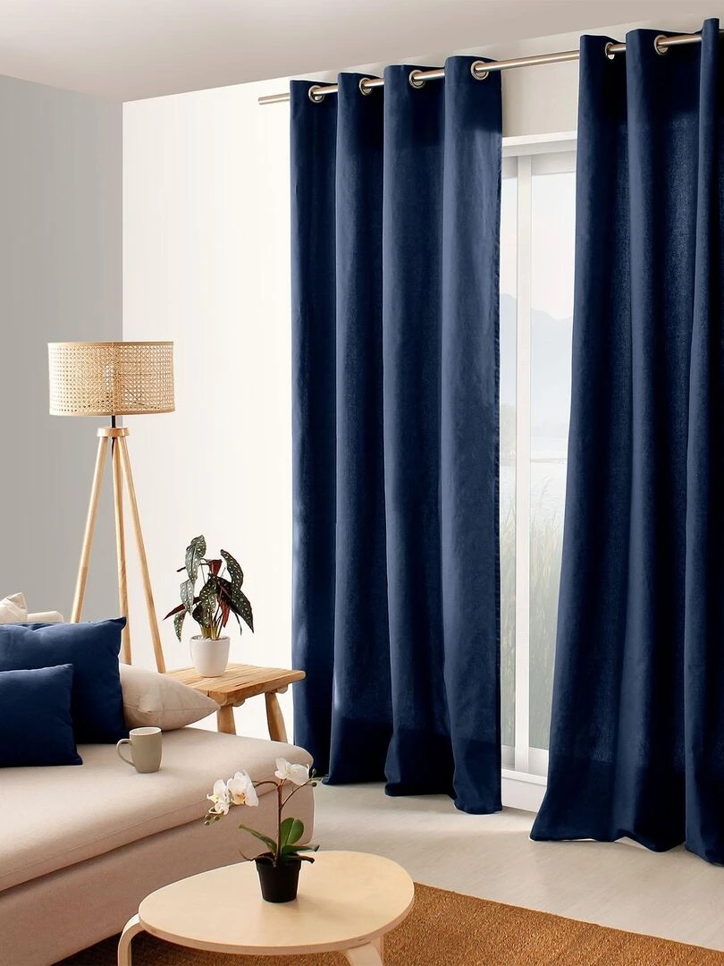 Rideau coloré en pur coton 8 œillets Bleu marine
