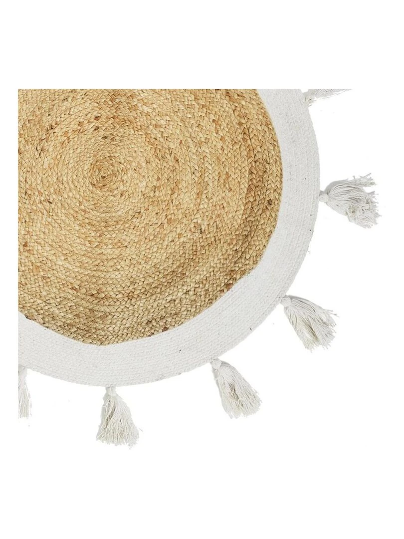 Tapis rond jute pompons blanc D80   Blanc