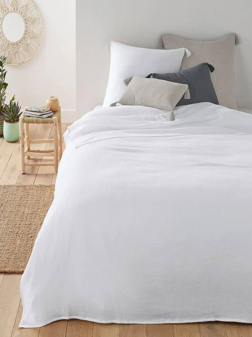 Plaid en double gaze de coton 'Deko&co' Blanc
