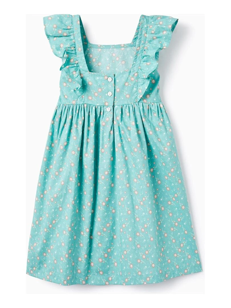 Robe Florale en Coton pour Fille manches courtes Vert