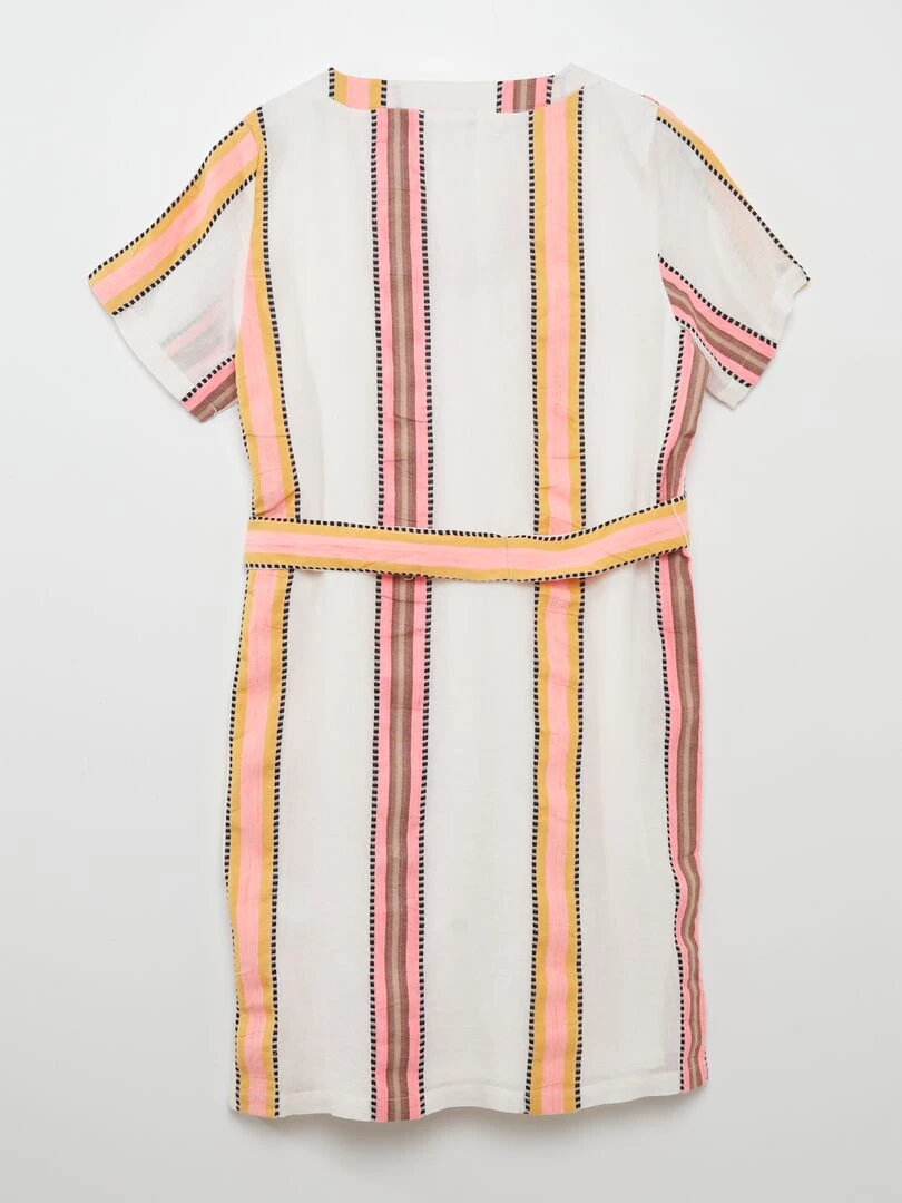 Robe midi à col V avec ceinture Blanc/rose/jaune