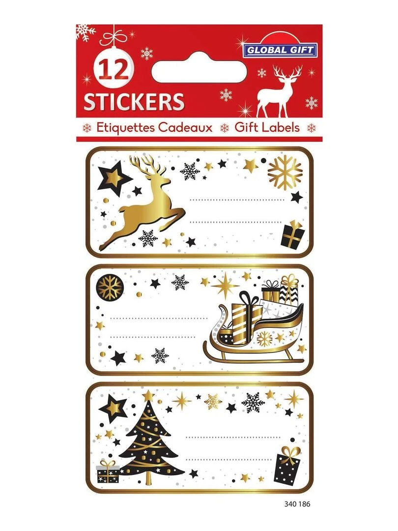 12 étiquettes adhésives de Noël Doré Chic N/A
