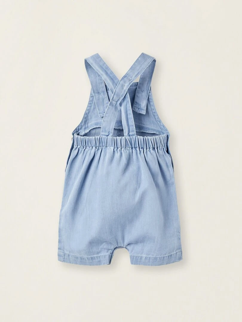 Salopette + Chapeau en Denim pour Nouveau Né ATLANTIC COMPANY Bleu clair