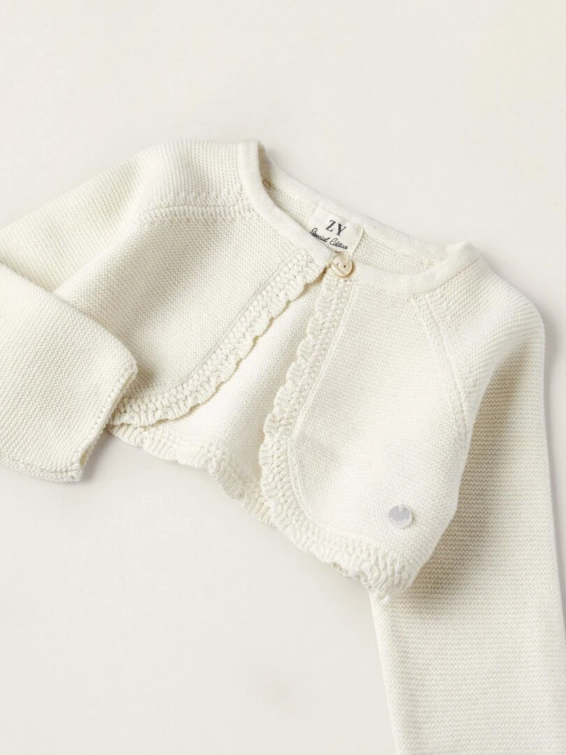 Gilet en Maille Boléro pour Nouveau Né  BROTHERS&SISTERS   Blanc