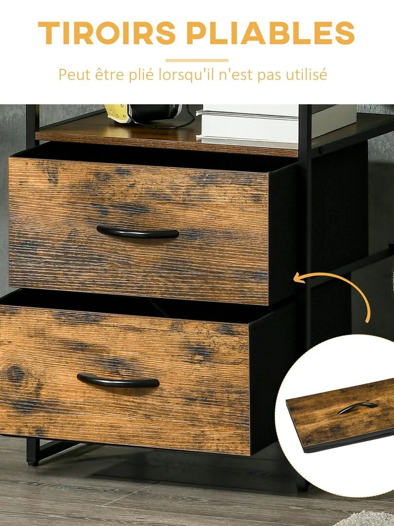 Meuble de rangement chiffonnier 2 tiroirs design industriel   Marron