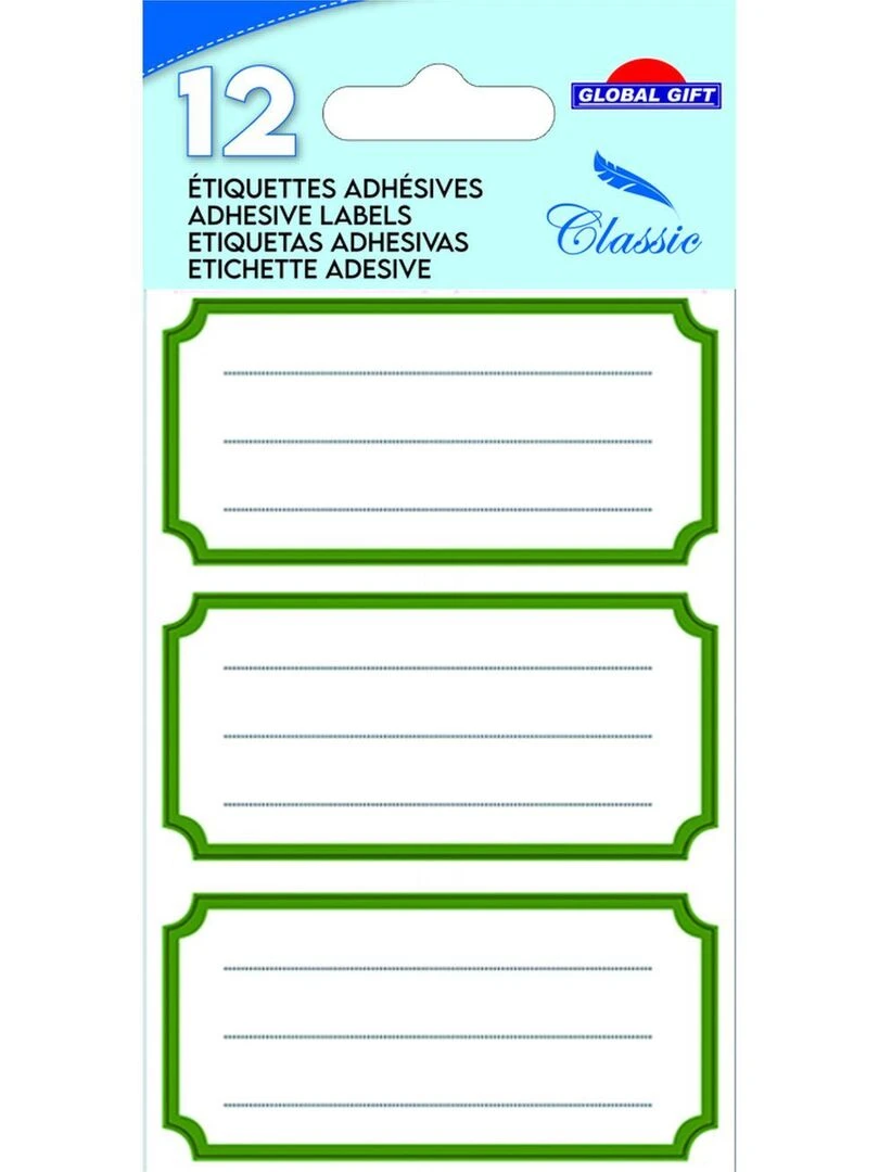 12 étiquettes adhésives scolaires Rectangle vintage vert N/A