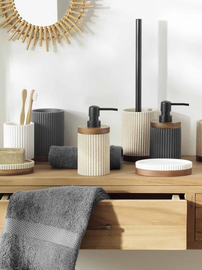 Distributeur de savon en acacia   Blanc