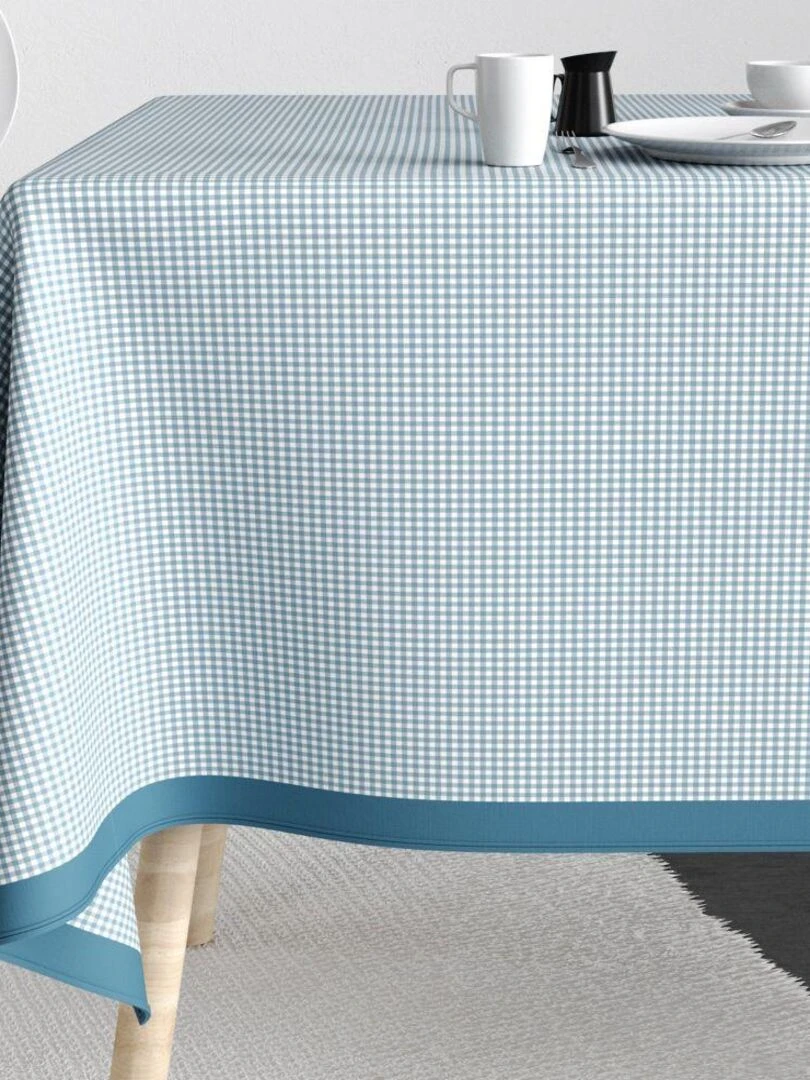 Nappe rectangulaire anti tache en Coton Vichy Bleu Bleu