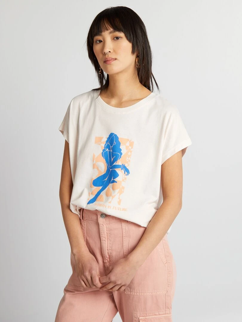 T shirt en coton avec imprimé Rose pâle 'femme'
