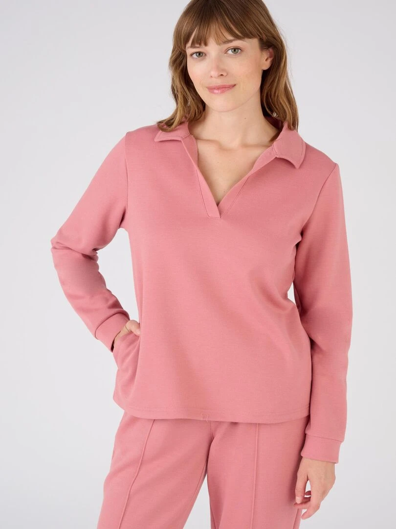 Sweat shirt en maille piquée   Happy D. by Damart   Rose