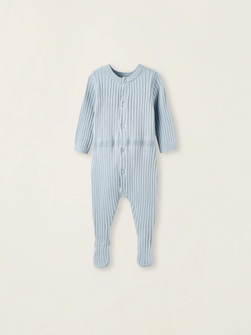 Grenouillère En Tricot De Coton Pour Nouveau Né EARLY BLOOM Bleu clair