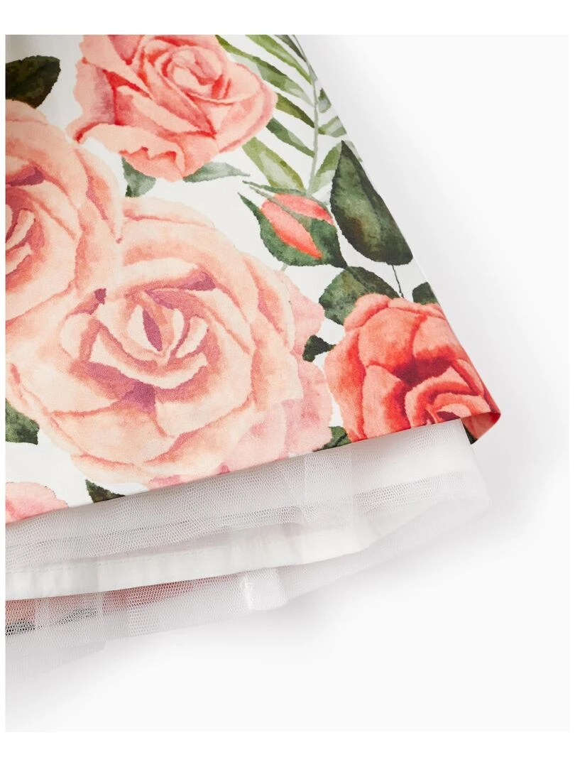 Robe à manches cavalières pour fille 'Roses' manches courtes LETS PARTY   Blanc