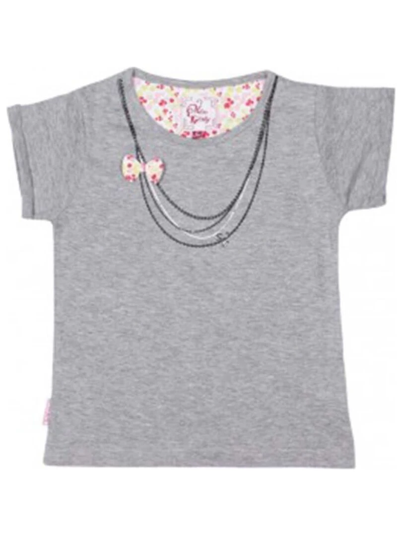 T shirt manches courtes fille FABETTY MISS GIRLY Gris