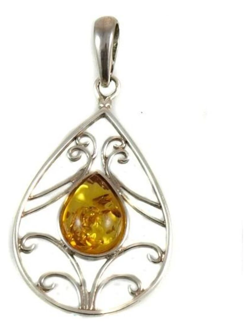 Pendentif argent et ambre Bijoucolor Marron
