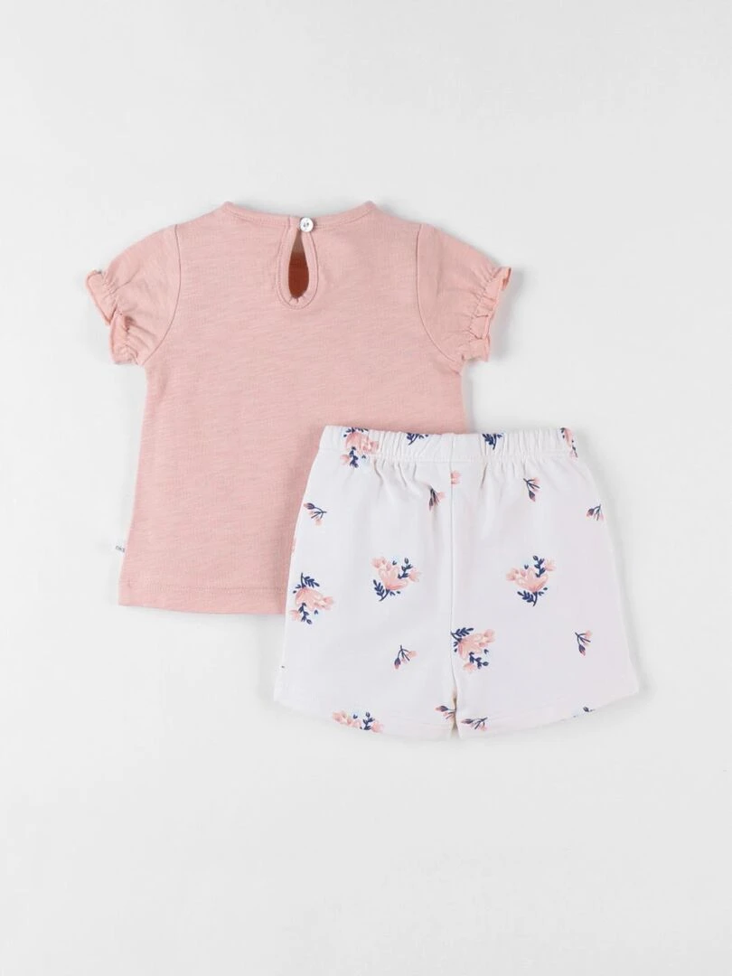 Set t shirt + short imprimé fleuri poudré/écru Noukie's Multicolore